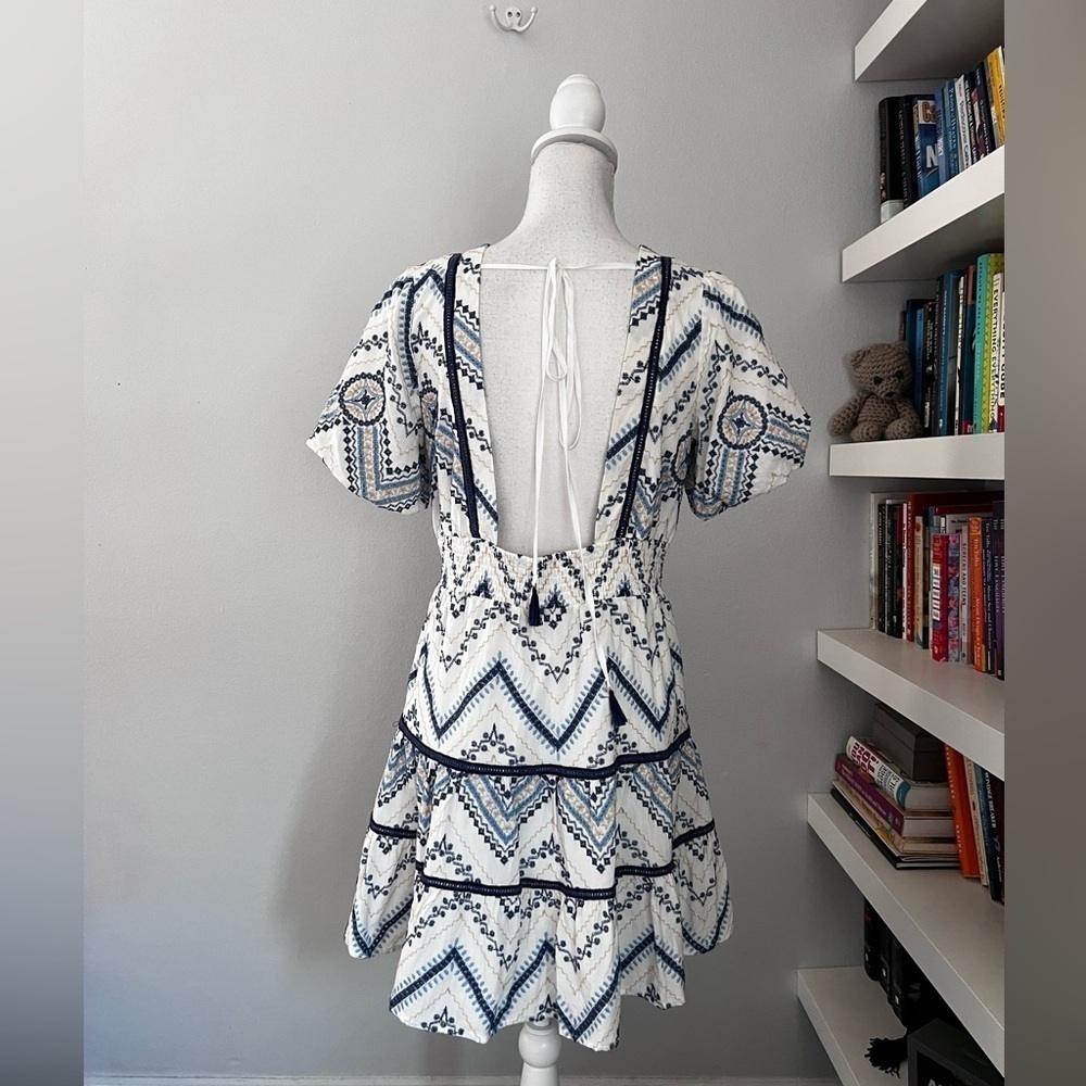 BTFL life Tiered Embroidered Mini dress white and blue Color Size Medium